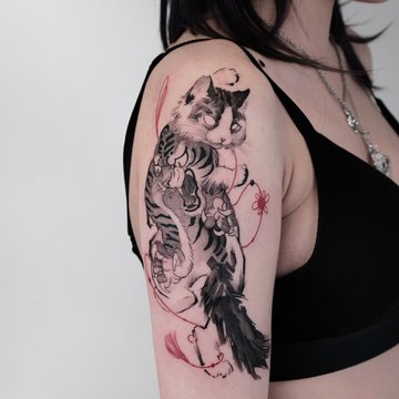 tatouage de chat stylisé, tatouage de chat minimaliste, tatouage chat