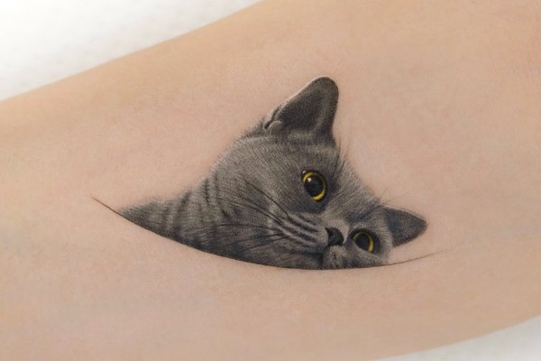 tatouage de chat stylisé, tatouage de chat minimaliste, tatouage chat